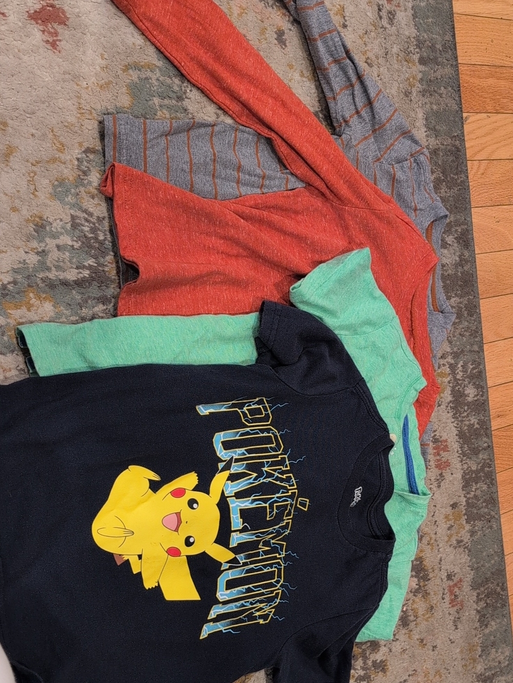 Kids Navy Pikachu Graphic Tee with Mint and Rust Layering Tops